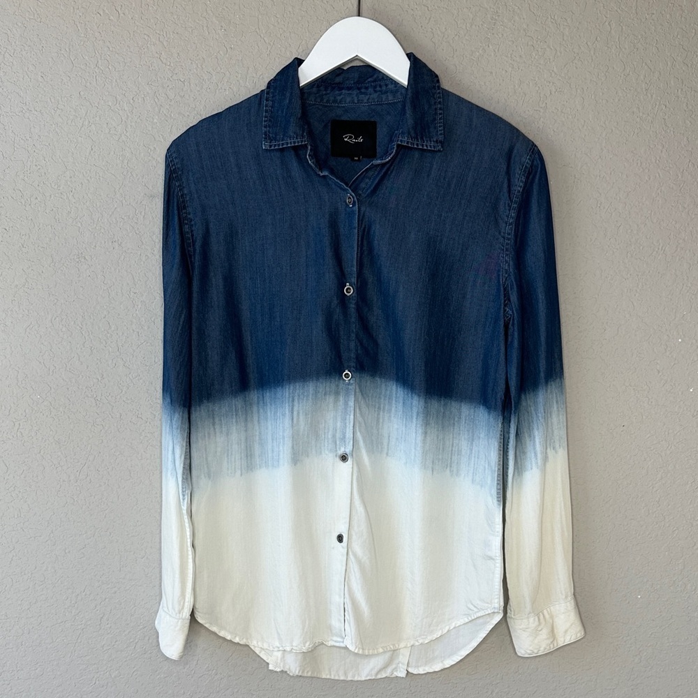 Rails Ainsley Ombre Button Down Shirt Blue and White Long Sleeve Collar Size XS